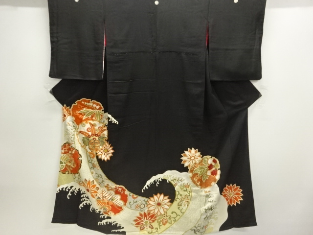 JAPANESE KIMONO / ANTIQUE TOMESODE / SILK / KINSHA / EMBROIDERY / PAULOWNIA